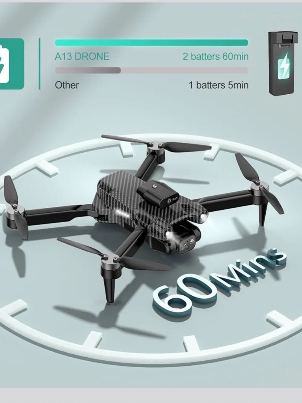 Carbon Black 4K Camera Foldable Drone with Dual Batteries & Carry Case New MSMV